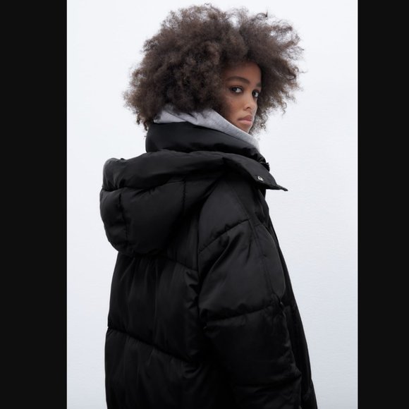 ZARA WOMEN NEW EXTRA-LONG WATER-REPELLENT PUFFER COAT BLACK 4391/700 BLOGGERS - Picture 6 of 15